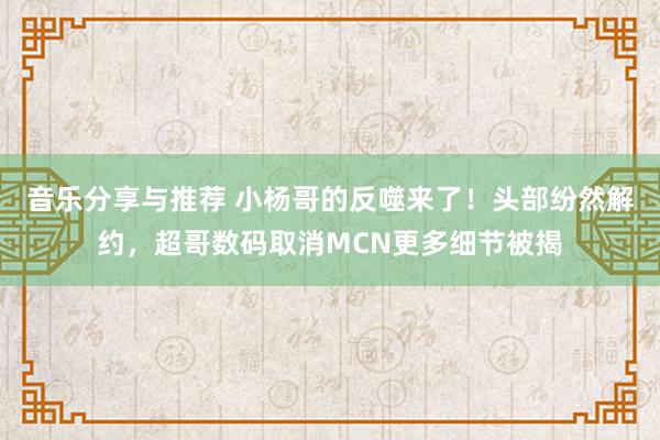 音乐分享与推荐 小杨哥的反噬来了！头部纷然解约，超哥数码取消MCN更多细节被揭