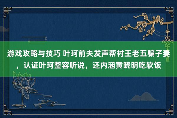 游戏攻略与技巧 叶珂前夫发声帮衬王老五骗子妻，认证叶珂整容听说，还内涵黄晓明吃软饭