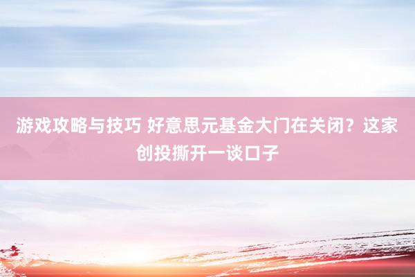 游戏攻略与技巧 好意思元基金大门在关闭？这家创投撕开一谈口子