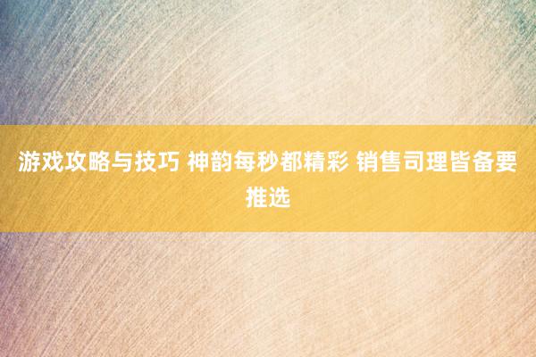 游戏攻略与技巧 神韵每秒都精彩 销售司理皆备要推选